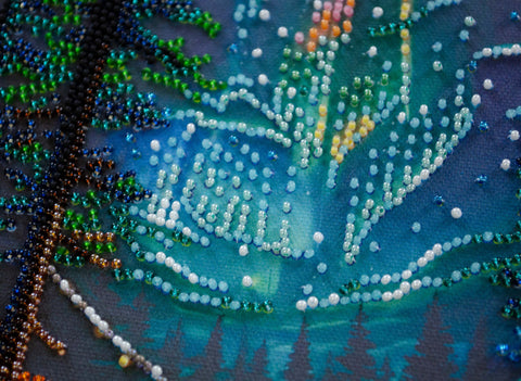 Bead Embroidery Kit, Camping Under the Stars Scene, Abris Art, 20x20 cm, 20 Colors, 3778 Beads, Nature-Themed Craft Set