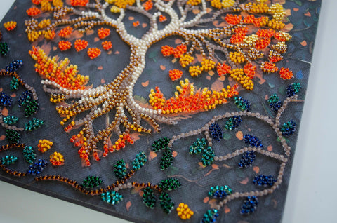 Bead Embroidery Kit, Warm Feelings Nature Scene, 20 x 20 cm, Abris Art Deco Scenes, 11 Colors, 3242 Beads