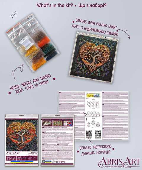 Bead Embroidery Kit, Warm Feelings Nature Scene, 20 x 20 cm, Abris Art Deco Scenes, 11 Colors, 3242 Beads