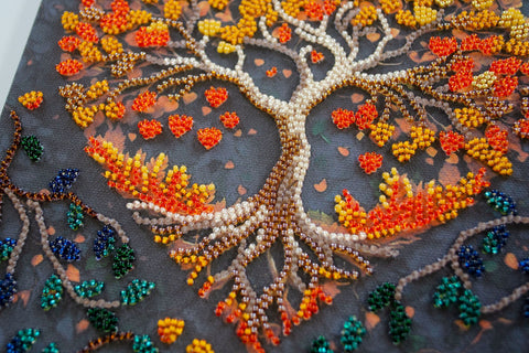 Bead Embroidery Kit, Warm Feelings Nature Scene, 20 x 20 cm, Abris Art Deco Scenes, 11 Colors, 3242 Beads