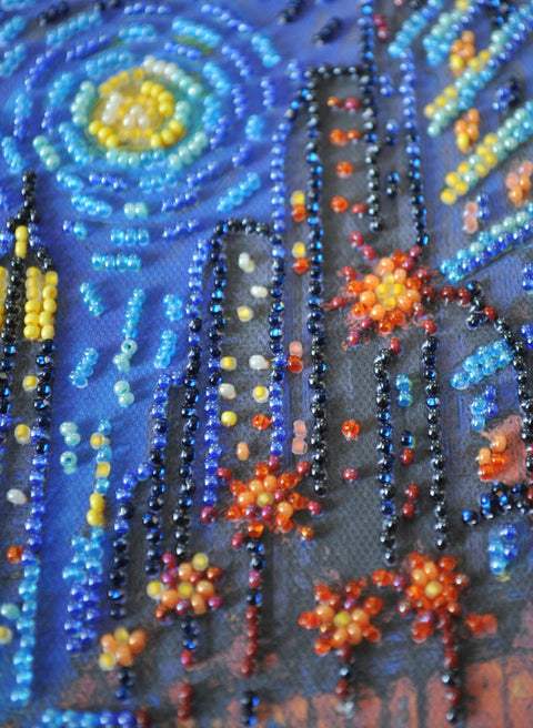 Bead Embroidery Kit, City Scene “Rhythm of Life,” Abris Art, 20x20 cm, 14 Colors, 3151 Beads