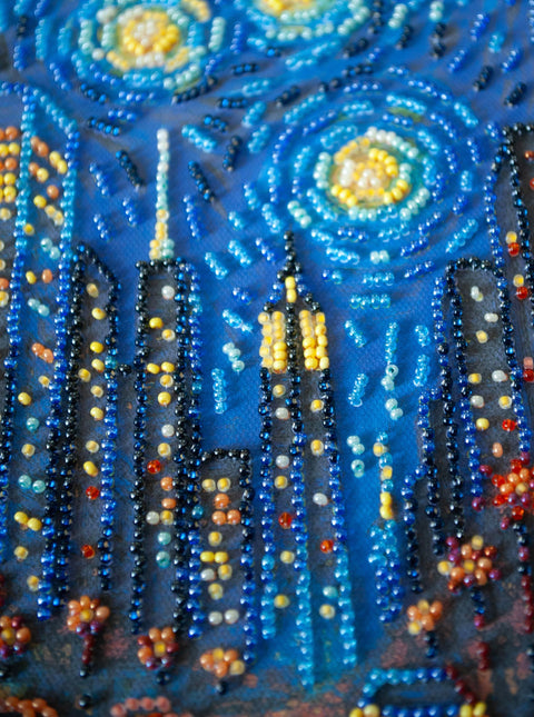Bead Embroidery Kit, City Scene “Rhythm of Life,” Abris Art, 20x20 cm, 14 Colors, 3151 Beads