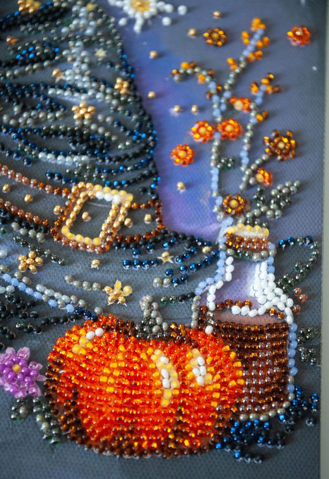 Bead Embroidery Kit Witch's Dream, Abris Art, Halloween Design, 20x20 cm, 18 Colors, 2927 Beads