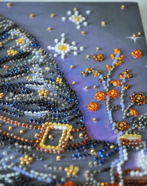 Bead Embroidery Kit Witch's Dream, Abris Art, Halloween Design, 20x20 cm, 18 Colors, 2927 Beads