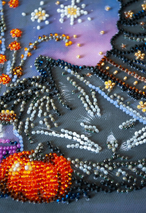 Bead Embroidery Kit Witch's Dream, Abris Art, Halloween Design, 20x20 cm, 18 Colors, 2927 Beads