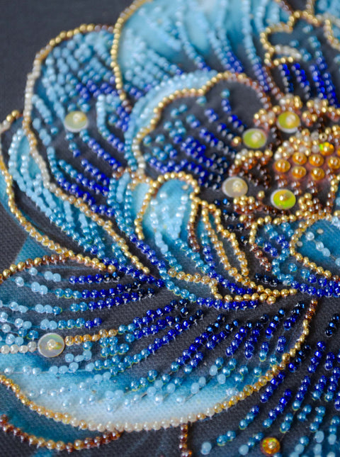 Bead Embroidery Kit with Floral Design, Royal Bloom 20x20 cm, 13 Colors, 3044 Beads, Abris Art