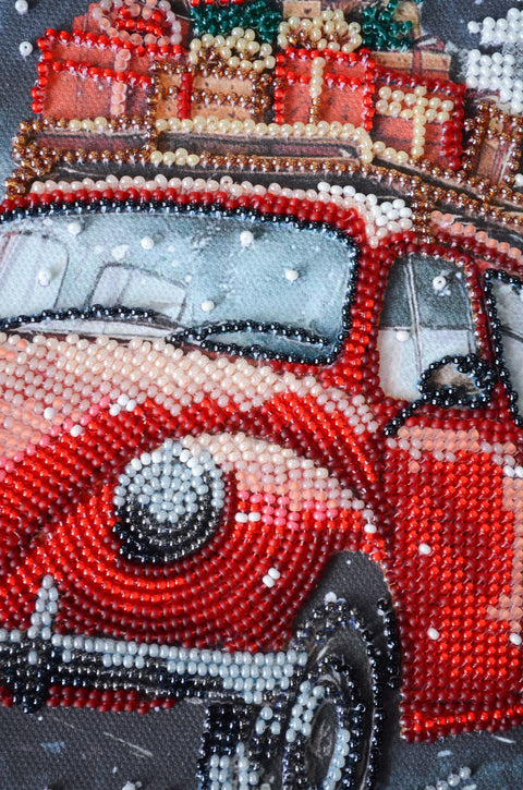 Christmas Bead Embroidery Kit, Abris Art, 20x20 cm, 16 Colors, 4187 Beads, Holiday Craft Project