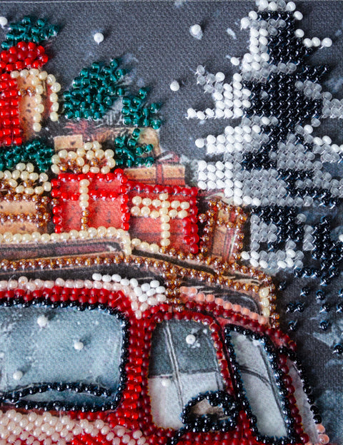 Christmas Bead Embroidery Kit, Abris Art, 20x20 cm, 16 Colors, 4187 Beads, Holiday Craft Project