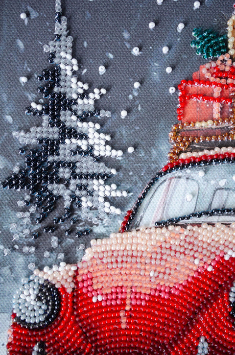 Christmas Bead Embroidery Kit, Abris Art, 20x20 cm, 16 Colors, 4187 Beads, Holiday Craft Project