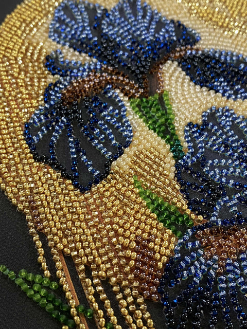 Bead Embroidery Kit, Floral Design with 13 Colors, 20 x 20 cm, 4771 Beads, Abris Art, Dancing Flowers in Golden Light