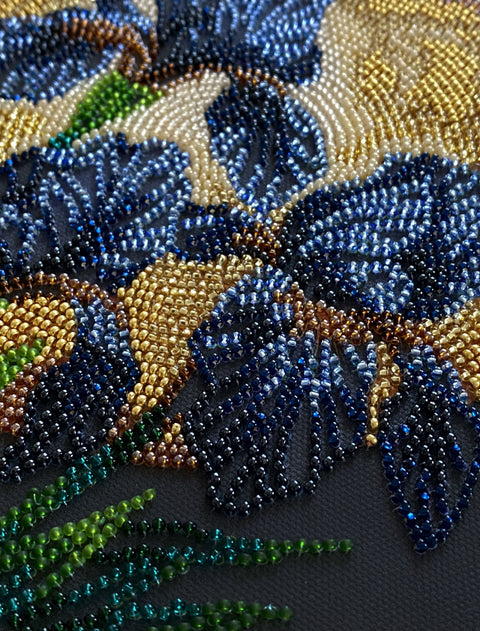 Bead Embroidery Kit, Floral Design with 13 Colors, 20 x 20 cm, 4771 Beads, Abris Art, Dancing Flowers in Golden Light