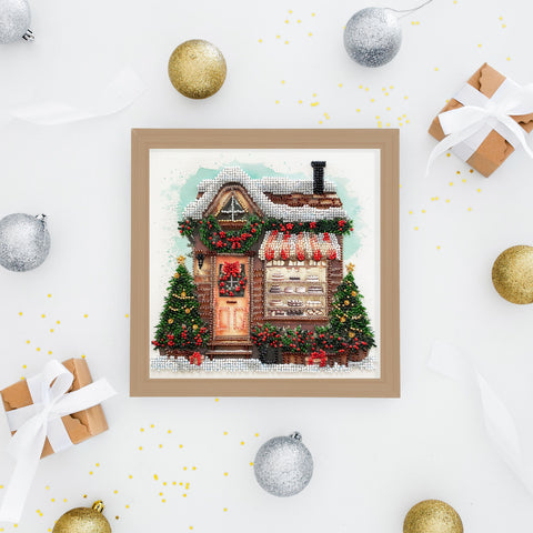 Christmas Bead Embroidery Kit “Time to Celebrate,” Abris Art, 20x20 cm, 17 Colors, 3096 Beads, Holiday Decor Theme