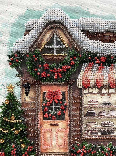Christmas Bead Embroidery Kit “Time to Celebrate,” Abris Art, 20x20 cm, 17 Colors, 3096 Beads, Holiday Decor Theme