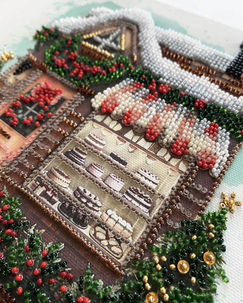 Christmas Bead Embroidery Kit “Time to Celebrate,” Abris Art, 20x20 cm, 17 Colors, 3096 Beads, Holiday Decor Theme
