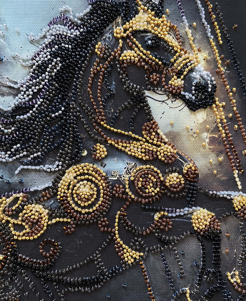 Bead Embroidery Kit Dark Thunder Animal Design, 20x20 cm, Abris Art, 11 Colors, 3306 Beads