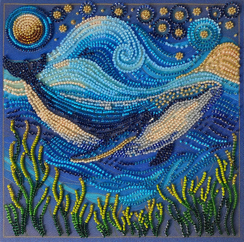 Bead Embroidery Kit, Nature Design, 20x20 cm, 16 Colors, 4204 Beads, Abris Art, Marked Canvas, “Majesty of the Depths”