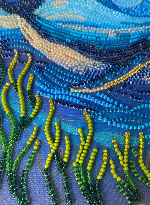 Bead Embroidery Kit, Nature Design, 20x20 cm, 16 Colors, 4204 Beads, Abris Art, Marked Canvas, “Majesty of the Depths”