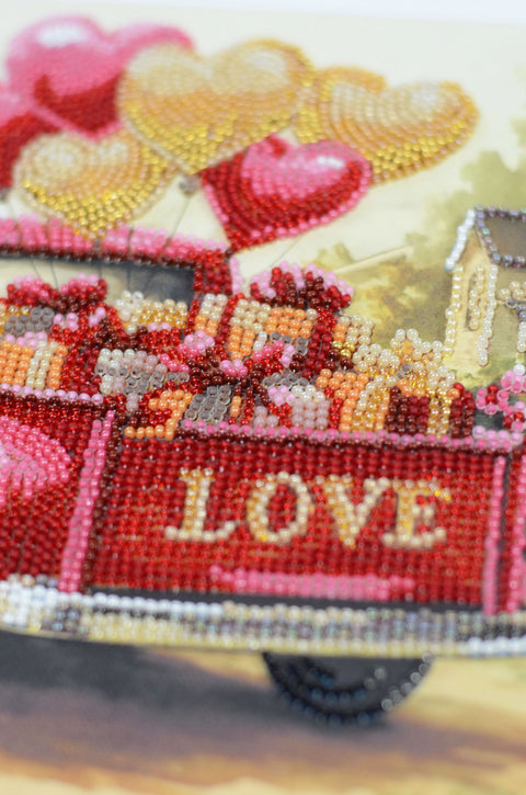 Bead Embroidery Kit, Love-Themed Art Design, 18-Color Glass Beads, Abris Art, 20 x 20 cm