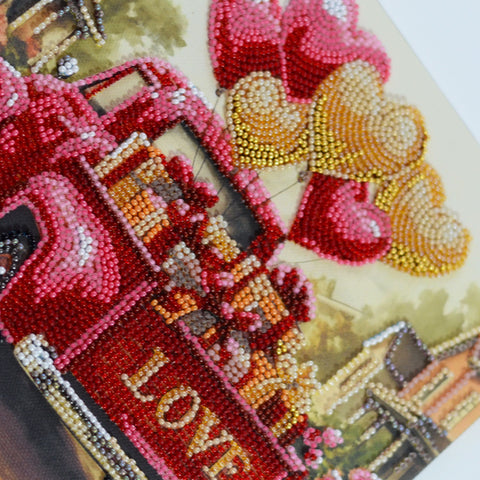 Bead Embroidery Kit, Love-Themed Art Design, 18-Color Glass Beads, Abris Art, 20 x 20 cm