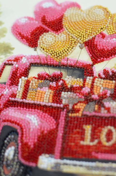Bead Embroidery Kit, Love-Themed Art Design, 18-Color Glass Beads, Abris Art, 20 x 20 cm