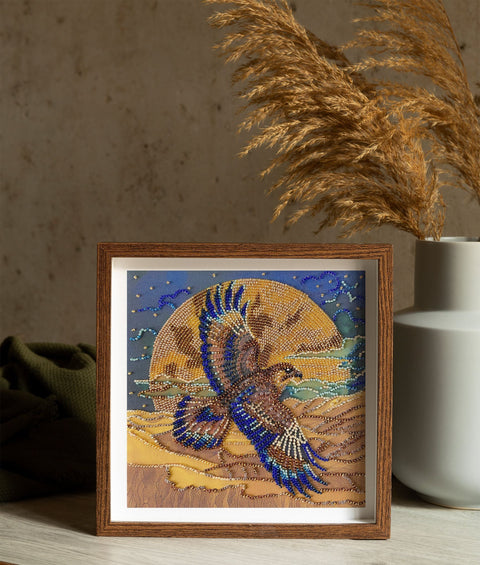 Bead Embroidery Kit Desert Wings Animal Design, 20x20 cm, Abris Art, 14 Colors, 4085 Beads, Canvas Craft Set