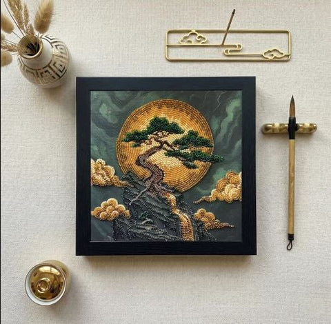 Beaded Embroidery Kit Tree of Wisdom 20x20 cm, Abris Art, Printed Canvas, 11 Colors, 4,121 Beads, Nature Theme