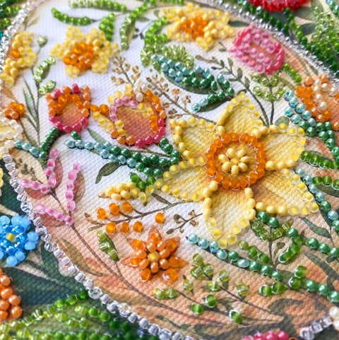 Easter Bead Embroidery Kit, Easter Symbol Design, Abris Art, 20 x 20 cm Printed Canvas, 19 Colors, 2753 Beads