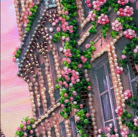 Cityscape Bead Embroidery Kit La Vie en Rose, 20x20 cm, Abris Art, 19 Colors, Printed Canvas, DIY Wall Decorстава