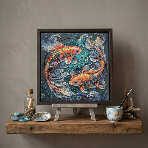 Bead Embroidery Kit Dancing Among the Waves, 20x20 cm Canvas, 3643 Beads, 19 Colors, Abris Art Animal Design