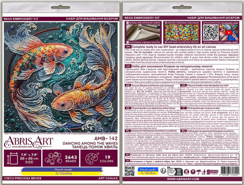 Bead Embroidery Kit Dancing Among the Waves, 20x20 cm Canvas, 3643 Beads, 19 Colors, Abris Art Animal Design