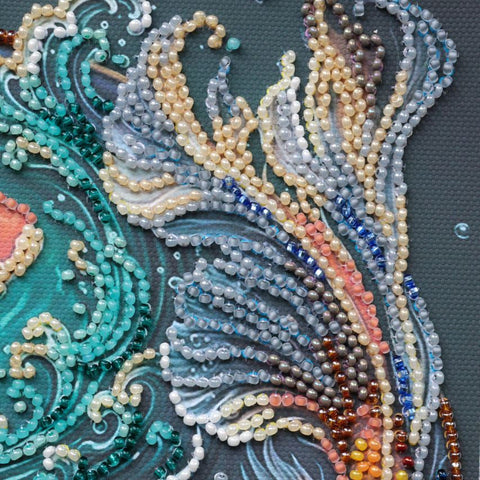 Bead Embroidery Kit Dancing Among the Waves, 20x20 cm Canvas, 3643 Beads, 19 Colors, Abris Art Animal Design
