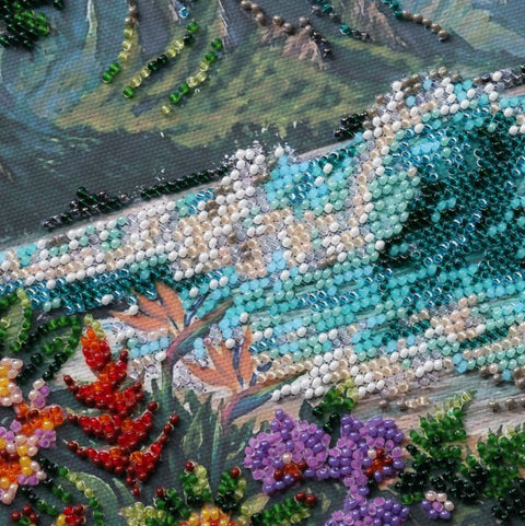 Bead Embroidery Kit, Blue Lagoon Nature Design, Abris Art, 20 x 20 cm Printed Canvas, 20 Colors, 4462 Beads