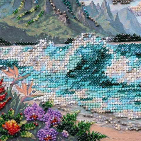 Bead Embroidery Kit, Blue Lagoon Nature Design, Abris Art, 20 x 20 cm Printed Canvas, 20 Colors, 4462 Beads