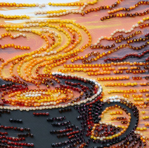 Bead Embroidery Kit, Fragrant Coffee Design, 20 x 20 cm, Abris Art, 13 Colors, Printed Canvas, DIY Craft Project