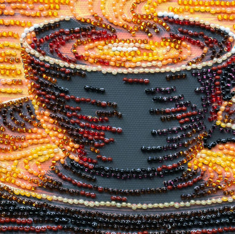 Bead Embroidery Kit, Fragrant Coffee Design, 20 x 20 cm, Abris Art, 13 Colors, Printed Canvas, DIY Craft Project