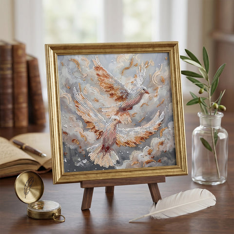 Bead Embroidery Kit Dove Dance, 20×20 cm Printed Canvas, 13 Colors, Animal-Themed Craft Set by Abris Art