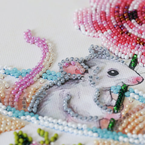 Animal Bead Embroidery Kit 20 x 20 cm, Printed Canvas, 20 Colors, Abris Art “Spring Touch”
