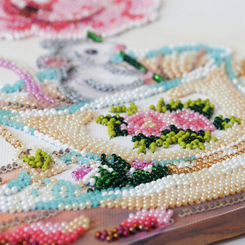 Animal Bead Embroidery Kit 20 x 20 cm, Printed Canvas, 20 Colors, Abris Art “Spring Touch”