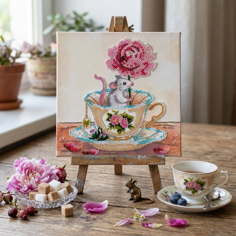 Animal Bead Embroidery Kit 20 x 20 cm, Printed Canvas, 20 Colors, Abris Art “Spring Touch”