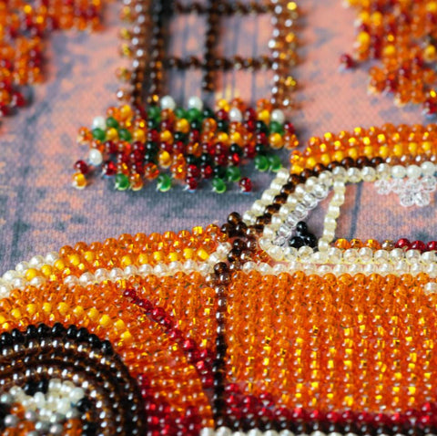 Bead Embroidery Kit with City and Transport Motif, Autumn Quarter, 20 x 20 cm, 17 Colors, 4385 Beads, Abris Art