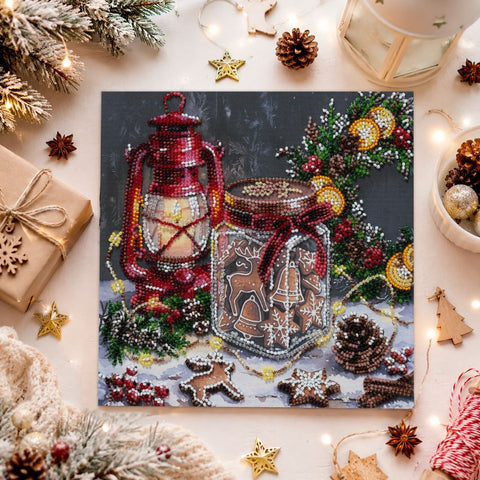 Christmas Bead Embroidery Kit, Cookies for Santa, Abris Art, 20 x 20 cm, Printed Canvas, 19 Colors, Winter Scene