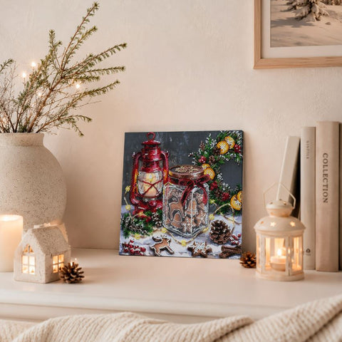 Christmas Bead Embroidery Kit, Cookies for Santa, Abris Art, 20 x 20 cm, Printed Canvas, 19 Colors, Winter Scene