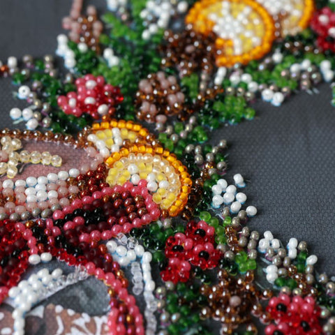 Christmas Bead Embroidery Kit, Cookies for Santa, Abris Art, 20 x 20 cm, Printed Canvas, 19 Colors, Winter Scene
