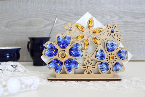 Embroidery Kit for Napkin Holder, Wildflower Meadow Cross Stitch Design, MP Studia, Threads, Needle, Fabric & Instructions