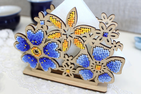 Embroidery Kit for Napkin Holder, Wildflower Meadow Cross Stitch Design, MP Studia, Threads, Needle, Fabric & Instructions