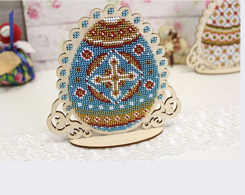 Cross Stitch Kit with Blue Easter Egg Design, MP Studia Embroidery Set with Fabric, Threads, Needle, Pattern and Instructions