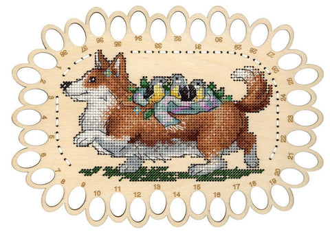 Embroidery Thread Organizer with Numbered Holes, Corgi Illustration, MP Studia, Compact Floss Keeper for Cross Stitch
