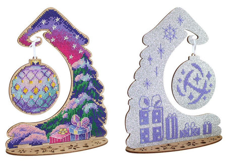 Winter Christmas Ornament Embroidery Kit with Display Stand, MP Studia Seasonal Home Decor Project for Beginners and Advanced Crafters