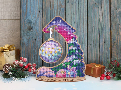 Winter Christmas Ornament Embroidery Kit with Display Stand, MP Studia Seasonal Home Decor Project for Beginners and Advanced Crafters