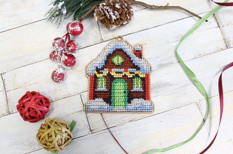 Christmas Cross Stitch Kit for Tree Ornament, Cozy House Design, MP Studia Embroidery Craft Kit for Beginners and Advanced Crafters